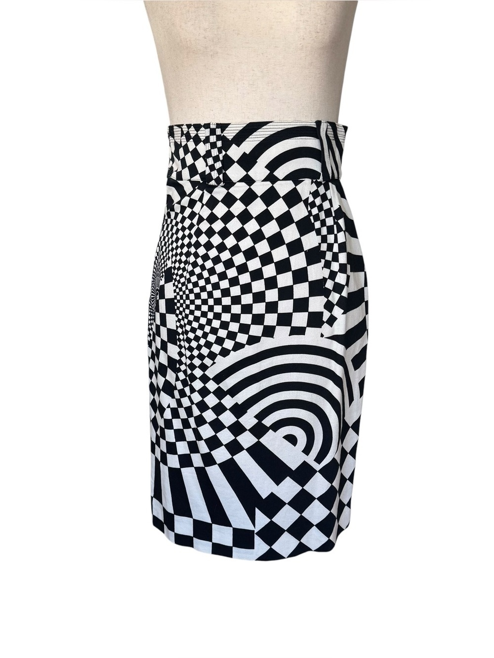 Vintage Rare 90s Gianni Versace Couture Black White Op Art Geo Print Skirt XS